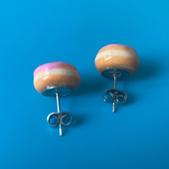 Pink Sprinkle Donut Stud Earrings Handmade ChellePastel Dopamine Jewelry EUC - Picture 5 of 12